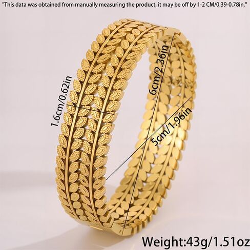 Luxury Leaves 18K Gold Plated Bangle Bracelet, Dubai Saudi Design, Arabic Hand Jewelry for Women Bridal in Kuwait
