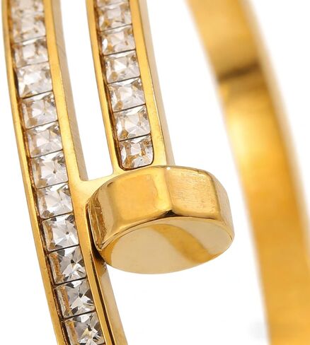 18K Gold Plated Bangle Bracelets for Women, Elliptical Design with rhinestone Accents, 2.36" Diameter Waterproof Stainless Steel Wrist Cuff Bangle in Kuwait
