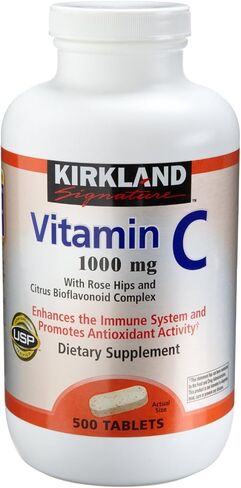 Kirkland Vitamin C with Rose Hips and Citrus Bioflavonoid Complex (1000 mg), 1000-Count ((1000mg Tablets)) in Kuwait