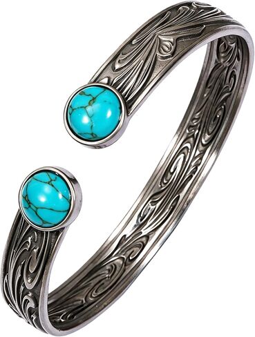 Western Cuff Bracelet for Women Turquoise Silver Bangle Vintage Engraved Cowgirl Bracelet Adjustable Boho Western Jewelry Gift in Saudi Arabia