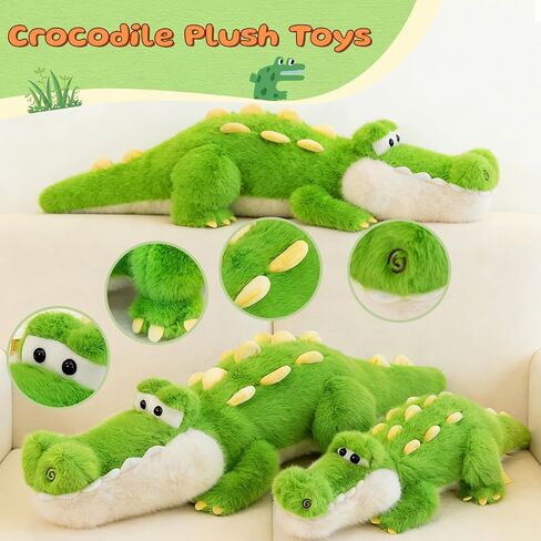 Alligator Stuffed Animal Plush Toy, Lying Flat Crocodile Hugging Pillow, Soft Long Plush for Kids & Adults, Cute Green Alligator Plush for Bed, Sofa, Gift 19.6in in Saudi Arabia