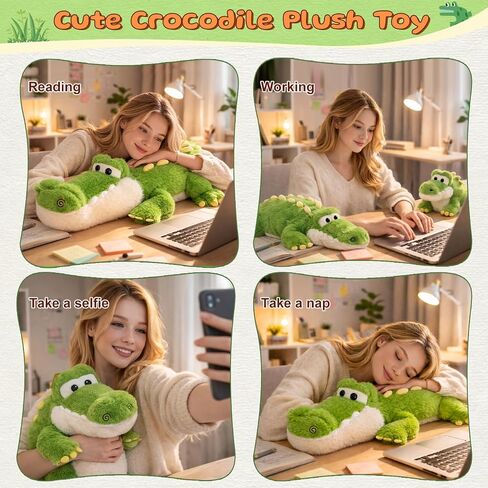 Alligator Stuffed Animal Plush Toy, Lying Flat Crocodile Hugging Pillow, Soft Long Plush for Kids & Adults, Cute Green Alligator Plush for Bed, Sofa, Gift 19.6in in Saudi Arabia