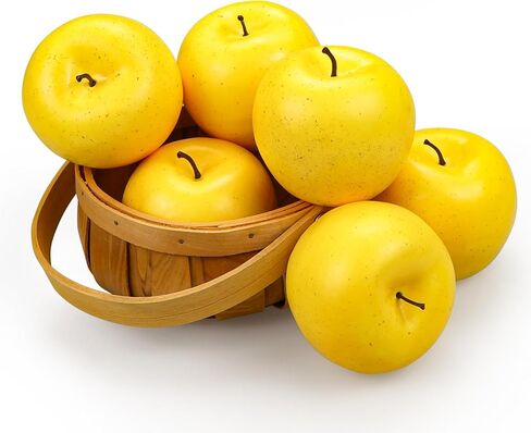 Lorigun 6 Pcs Fake Apples, Artificial Apples for Decoration Realistic Fake Fruits Yellow Faux Apples for Crafts, Faux Fruits for Kitchen Display Prop in Kuwait