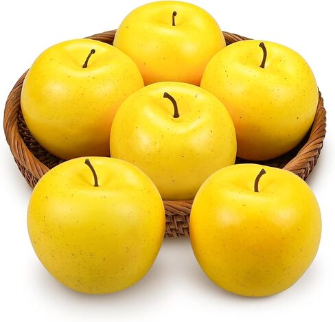 Lorigun 6 Pcs Fake Apples, Artificial Apples for Decoration Realistic Fake Fruits Yellow Faux Apples for Crafts, Faux Fruits for Kitchen Display Prop in Kuwait