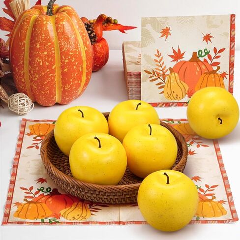 Lorigun 6 Pcs Fake Apples, Artificial Apples for Decoration Realistic Fake Fruits Yellow Faux Apples for Crafts, Faux Fruits for Kitchen Display Prop in Kuwait