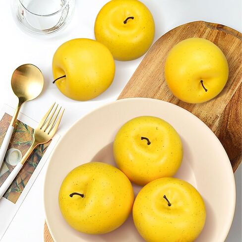 Lorigun 6 Pcs Fake Apples, Artificial Apples for Decoration Realistic Fake Fruits Yellow Faux Apples for Crafts, Faux Fruits for Kitchen Display Prop in Kuwait