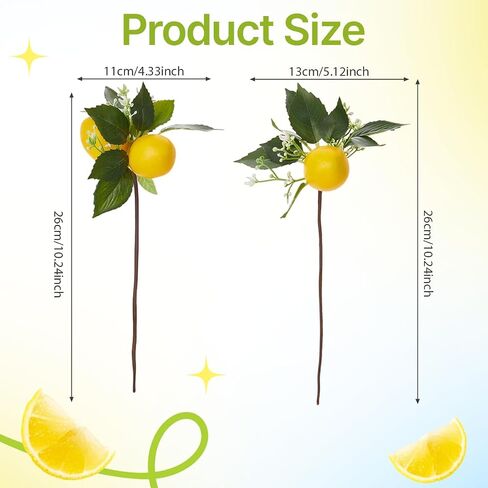 UPSTORE 2 Pack Artificial Lemon Branches 10.2 Inch Fake Lemon Fruit Stems with Leaves Realistic Faux Lemons Decor for Table Centerpieces Home Office DIY Arrangements in Kuwait
