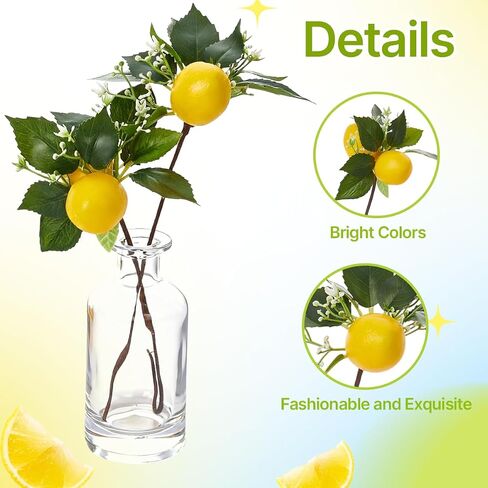 UPSTORE 2 Pack Artificial Lemon Branches 10.2 Inch Fake Lemon Fruit Stems with Leaves Realistic Faux Lemons Decor for Table Centerpieces Home Office DIY Arrangements in Kuwait