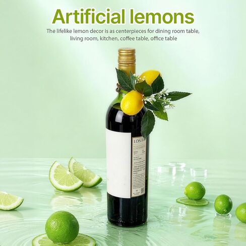 UPSTORE 2 Pack Artificial Lemon Branches 10.2 Inch Fake Lemon Fruit Stems with Leaves Realistic Faux Lemons Decor for Table Centerpieces Home Office DIY Arrangements in Kuwait