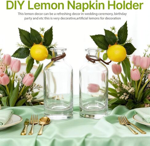 UPSTORE 2 Pack Artificial Lemon Branches 10.2 Inch Fake Lemon Fruit Stems with Leaves Realistic Faux Lemons Decor for Table Centerpieces Home Office DIY Arrangements in Kuwait