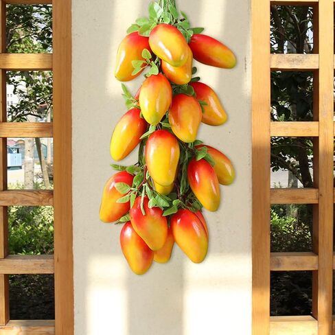 5 Strings Artificial Fruit Hanging Strings, Fake Mango Bunch Lifelike Fruit Photography Props for Home Kitchen Hanging Ornaments Farmhouse Decoration in Kuwait