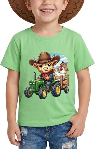 Toddler Boy Western Cow T-Shirt - Little Kids Cowboy Short Sleeve Shirts Funny Farm Graphic Tops Tractor Summer Tee in Saudi Arabia