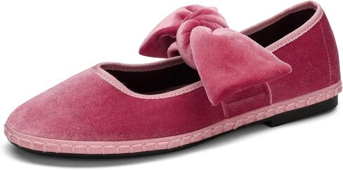 Women’s Velvet Mary Jane Flats Round Toe Ballet Shoes with Decorative Bow and Wide Strap Design in Saudi Arabia