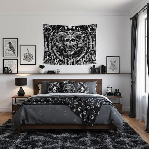 Accnicc Skull Tapestry Gothic Skeleton Tapestries Wall Hanging Goth Witchy Black and White Horror Small Tapestry for Bedroom Living Room Dorm 48 x 36 inch in Saudi Arabia