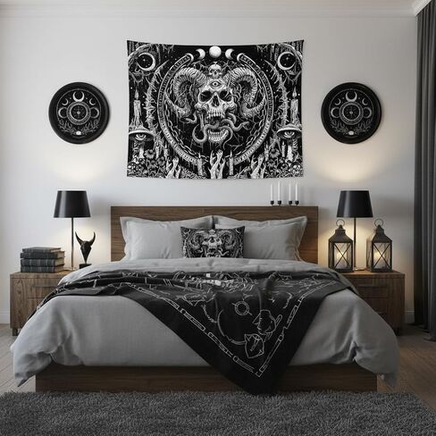 Accnicc Skull Tapestry Gothic Skeleton Tapestries Wall Hanging Goth Witchy Black and White Horror Small Tapestry for Bedroom Living Room Dorm 48 x 36 inch in Saudi Arabia