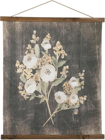 Hobby Lobby Vintage Floral Tapestry Wall Decor, Canvas & MDF, Rectangle, Vertical, Includes Hanging Rope, Distressed Black Background, Wooden Frame, Muted Tones in Kuwait