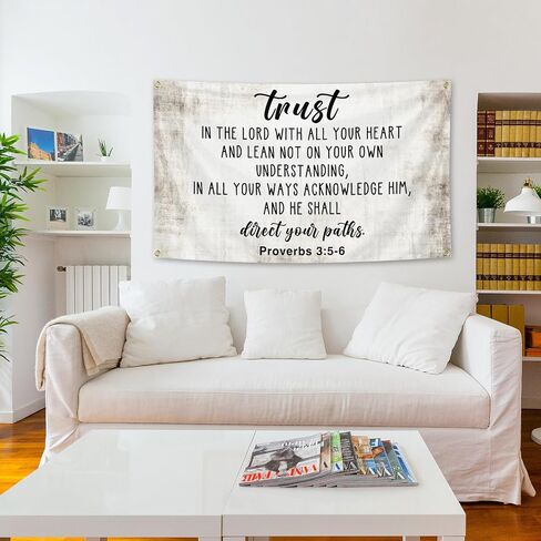 Christian Tapestry Proverbs 3:5-6 Trust in the Lord with All Your Heart 3x5 Ft Bible Verse Wall Art Decor for College Dorm Bedroom Room in Kuwait