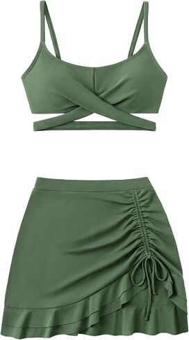 Girls Swimsuit with Skirt Twist Cross Bikini Set 2 Piece Bathing Suit Adjustable Straps Girls' Swimwear 7-16Years in Saudi Arabia