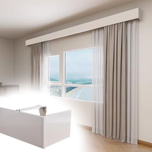 Extra-Long 1.5m (5ft) White Curtain Rod - Stylish Wall-Mounted Valance Box & Cornice Baffle for Roller Blinds, Ideal Room Divider & Home Decor Accessory. in Saudi Arabia