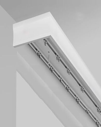 Ceiling-Mounted Curtain Track System with Double Rails & Valance - 3-in-1 Room Divider, 205cm/80.7in, Perfect for Home & Office Privacy Solutions in Kuwait