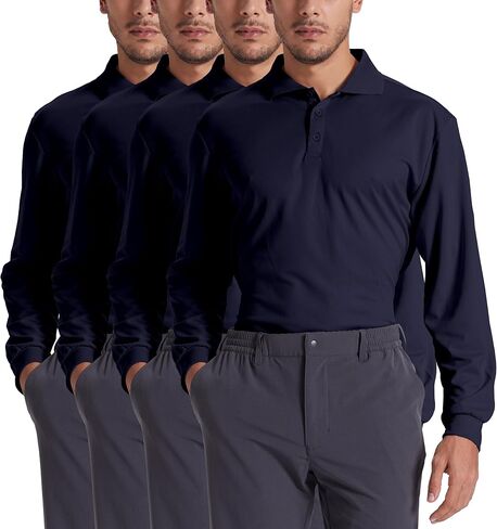 4 Pack Men's Polo Shirts Long Sleeve Golf Shirts UPF 50+ Sun Protection Quick Dry Lightweight for Office Casual Travel Hiking in Saudi Arabia