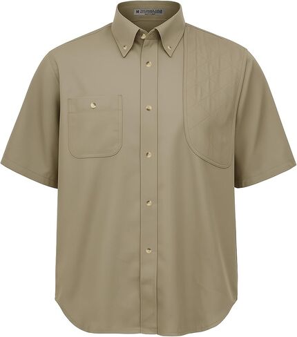 Men’s Short Sleeve Hunting Shirt Khaki Button Down with Left or Right Shooter Shoulder Patch & Pocket – Outdoor Shooting Wear (XX-Large, Khaki/Left Hand Patch) in Saudi Arabia