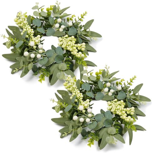 DDHS 2 Packs Small Eucalyptus Wreaths, 12 Inch Artificial Mini Green Wreath with Berries, Small Boxwood Leaves Wreaths for Indoor Outdoor Hanging Farmhouse Wall Window Wedding Decor in Saudi Arabia