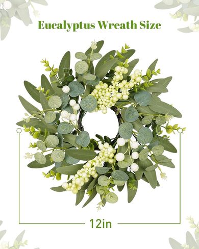 DDHS 2 Packs Small Eucalyptus Wreaths, 12 Inch Artificial Mini Green Wreath with Berries, Small Boxwood Leaves Wreaths for Indoor Outdoor Hanging Farmhouse Wall Window Wedding Decor in Saudi Arabia