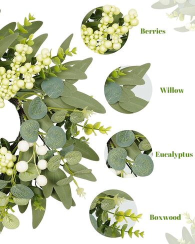 DDHS 2 Packs Small Eucalyptus Wreaths, 12 Inch Artificial Mini Green Wreath with Berries, Small Boxwood Leaves Wreaths for Indoor Outdoor Hanging Farmhouse Wall Window Wedding Decor in Saudi Arabia