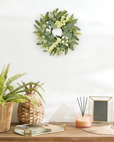 DDHS 2 Packs Small Eucalyptus Wreaths, 12 Inch Artificial Mini Green Wreath with Berries, Small Boxwood Leaves Wreaths for Indoor Outdoor Hanging Farmhouse Wall Window Wedding Decor in Saudi Arabia
