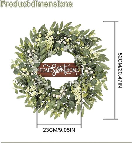 Artificial Eucalyptus Wreaths for Front Door, Spring Summer Wreath with Welcome Home Sign, Olives Leaves, Mixed Berries for Indoor Outdoor Farmhouse Porch Wall Window Festival Décor 20 Inch in Saudi Arabia