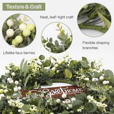 Artificial Eucalyptus Wreaths for Front Door, Spring Summer Wreath with Welcome Home Sign, Olives Leaves, Mixed Berries for Indoor Outdoor Farmhouse Porch Wall Window Festival Décor 20 Inch in Saudi Arabia
