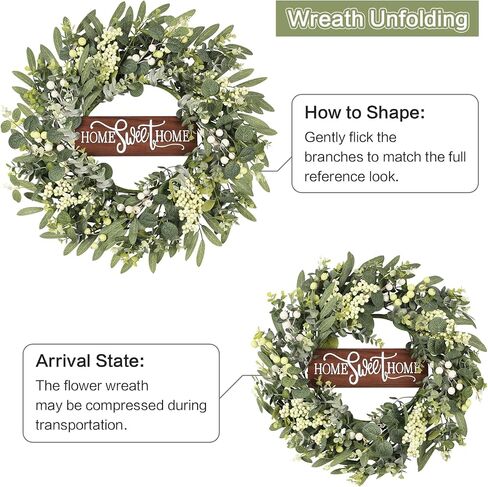 Artificial Eucalyptus Wreaths for Front Door, Spring Summer Wreath with Welcome Home Sign, Olives Leaves, Mixed Berries for Indoor Outdoor Farmhouse Porch Wall Window Festival Décor 20 Inch in Saudi Arabia