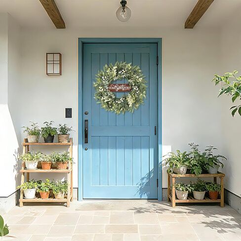 Artificial Eucalyptus Wreaths for Front Door, Spring Summer Wreath with Welcome Home Sign, Olives Leaves, Mixed Berries for Indoor Outdoor Farmhouse Porch Wall Window Festival Décor 20 Inch in Saudi Arabia