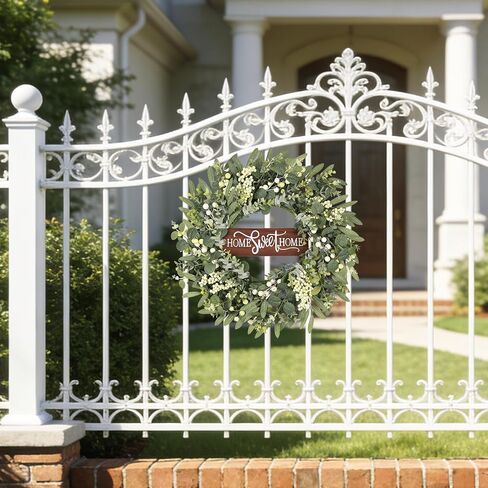 Artificial Eucalyptus Wreaths for Front Door, Spring Summer Wreath with Welcome Home Sign, Olives Leaves, Mixed Berries for Indoor Outdoor Farmhouse Porch Wall Window Festival Décor 20 Inch in Saudi Arabia