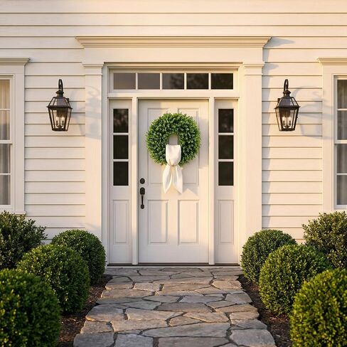 22 Inch Artificial Boxwood Wreath for Front Door - Folding Spring Summer Greenery Wreath with Sash, All Year Round Indoor Outdoor Decor for Farmhouse, Wedding, St Patrick's Day (Green) in Saudi Arabia