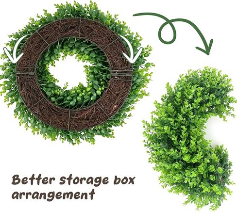 22 Inch Artificial Boxwood Wreath for Front Door - Folding Spring Summer Greenery Wreath with Sash, All Year Round Indoor Outdoor Decor for Farmhouse, Wedding, St Patrick's Day (Green) in Saudi Arabia