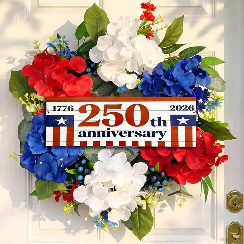 4th of July Wreath 20 Inch Patriotic Wreaths for Front Door, Artificial Red White and Blue Wreath for Independence Memorial Day Decorations in Saudi Arabia
