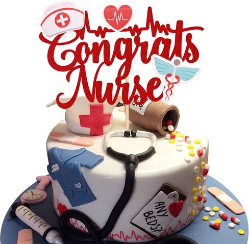 32 PCS Nurse Cupcake Toppers Glitter Nursing School Graduation Cupcake Picks Medical Rn Nurse Grad Themed Birthday Baby Shower Party Cake Decorations Supplies in Kuwait