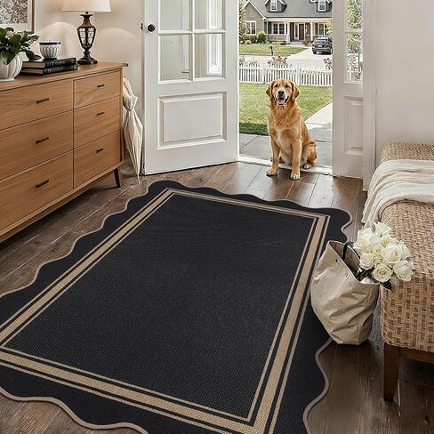 Easy Jute 3x5 Outdoor Rug Washable Non Slip Rug for Entryway Indoor Outdoor Farmhouse Neutral Scalloped Carpet for Backyard Patio Proch Living Room in Saudi Arabia