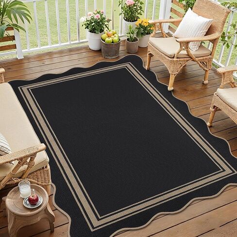 Easy Jute 3x5 Outdoor Rug Washable Non Slip Rug for Entryway Indoor Outdoor Farmhouse Neutral Scalloped Carpet for Backyard Patio Proch Living Room in Saudi Arabia
