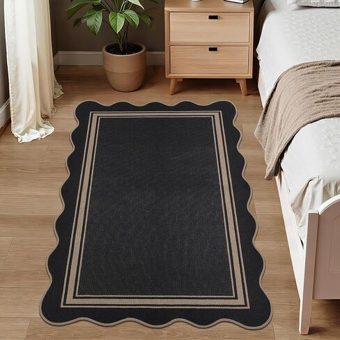 Easy Jute 3x5 Outdoor Rug Washable Non Slip Rug for Entryway Indoor Outdoor Farmhouse Neutral Scalloped Carpet for Backyard Patio Proch Living Room in Saudi Arabia