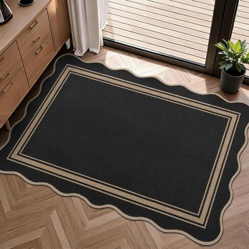 Easy Jute 3x5 Outdoor Rug Washable Non Slip Rug for Entryway Indoor Outdoor Farmhouse Neutral Scalloped Carpet for Backyard Patio Proch Living Room in Saudi Arabia