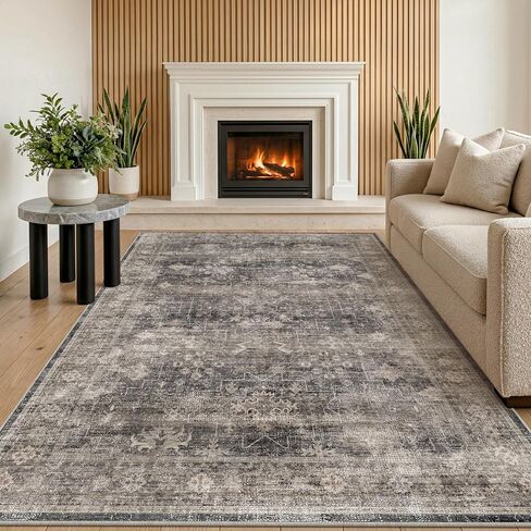 Washable 2x3 Entry Rug for Entryway, Kitchen, Low Pile Anti-Slip Stain Resistant Front Door Mat, Dark Taupe Brown Modern Farmhouse Neutral Distressed Geometric Throw Area Rug for Bathroom in Kuwait