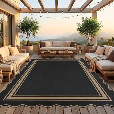 Easy Jute 3x5 Outdoor Rug Washable Non Slip Rug for Entryway Indoor Outdoor Farmhouse Neutral Scalloped Carpet for Backyard Patio Proch Living Room in Saudi Arabia
