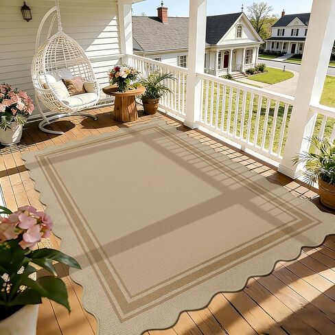 Easy Jute 3x5 Outdoor Rug Washable Non Slip Rug for Entryway Indoor Outdoor Farmhouse Neutral Scalloped Carpet for Backyard Patio Proch Living Room in Saudi Arabia