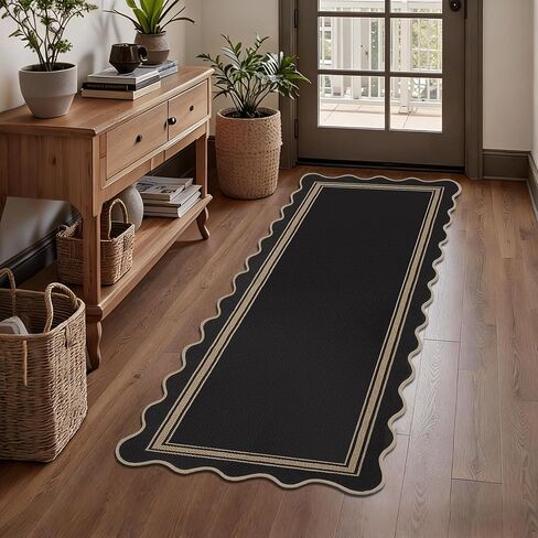 Easy Jute 3x5 Outdoor Rug Washable Non Slip Rug for Entryway Indoor Outdoor Farmhouse Neutral Scalloped Carpet for Backyard Patio Proch Living Room in Saudi Arabia