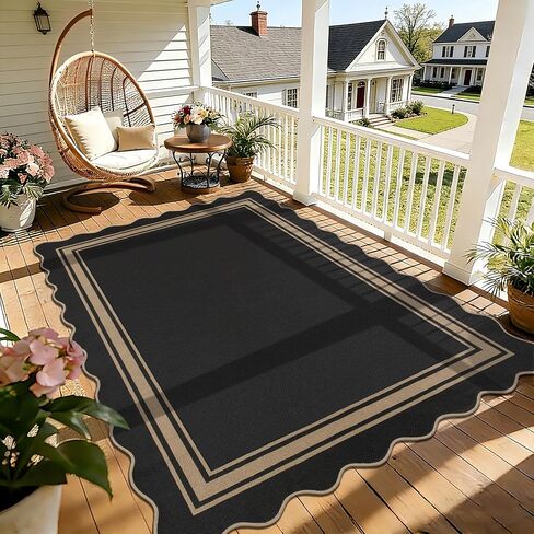 Easy Jute 3x5 Outdoor Rug Washable Non Slip Rug for Entryway Indoor Outdoor Farmhouse Neutral Scalloped Carpet for Backyard Patio Proch Living Room in Saudi Arabia