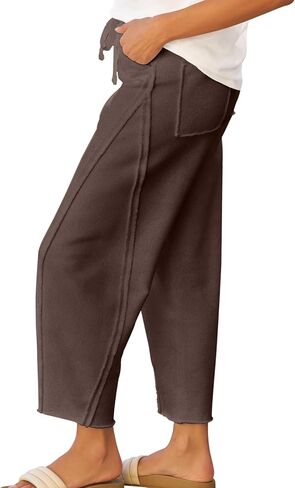 Womens Barrel Leg Sweatpants Raw Hem Side Seam Pants with Pockets Drawstring Waist Casual Lounge Track Pant in Saudi Arabia
