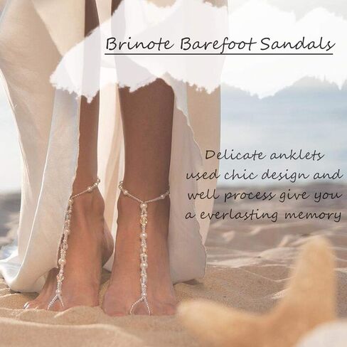 2Pcs Beaded Barefoot Sandals for Women Wedding Foot Chain Beach Elastic Anklet Jewelry in Kuwait
